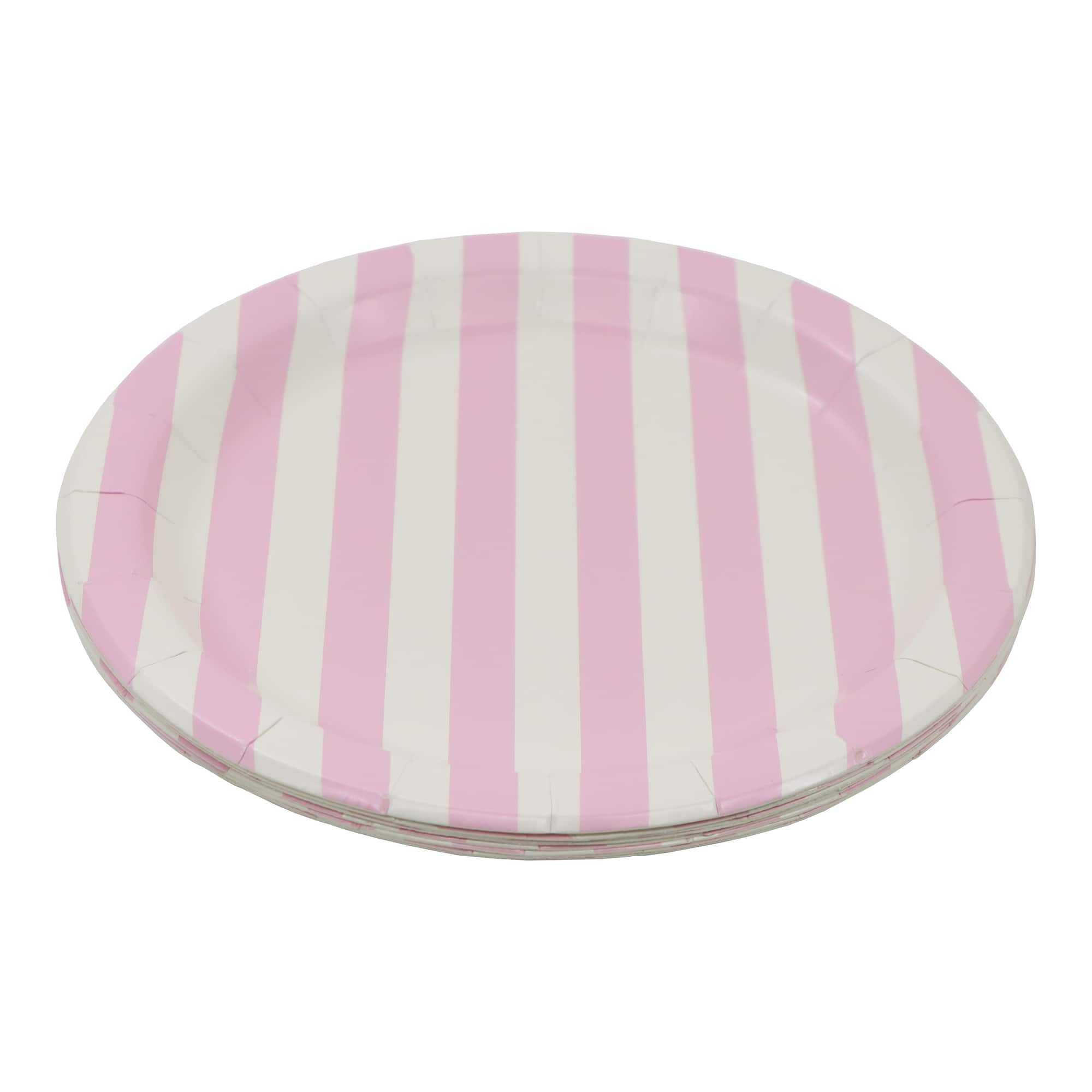 24 Packs: 10 ct. (240 total) 7" Pink & White Striped Plates by Celebrate It™